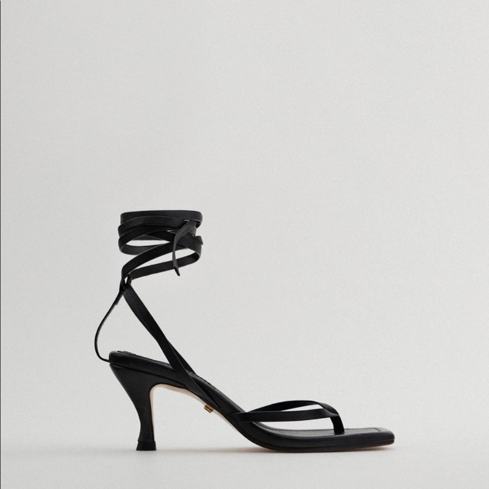 Zara heeled leather square toe sandals